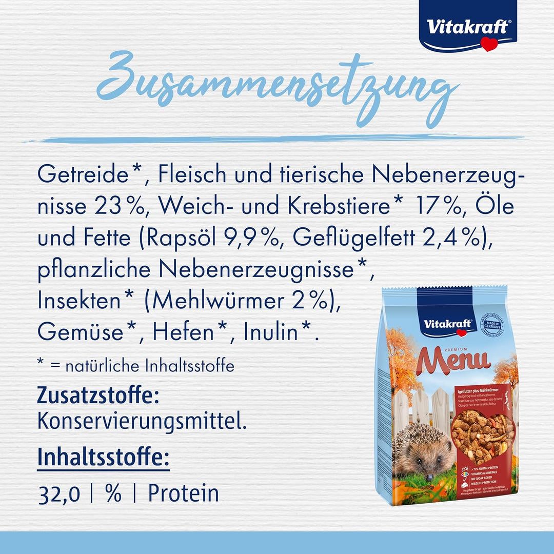 Vitakraft Vita Garden, Igelfutter, mit Vitaminen und Mineralstoffen, für hilfsbedürftige Igel (5x 60