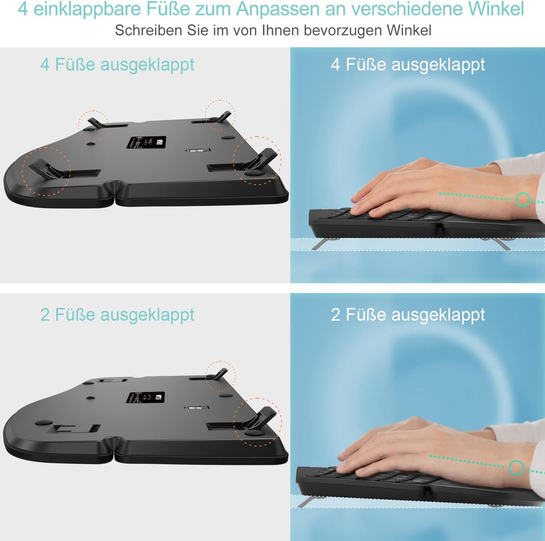 Arteck ergonomisches Split Tastatur mit gepolsterter Handgelenkauflage, 2.4G USB Kabellose Komfortab