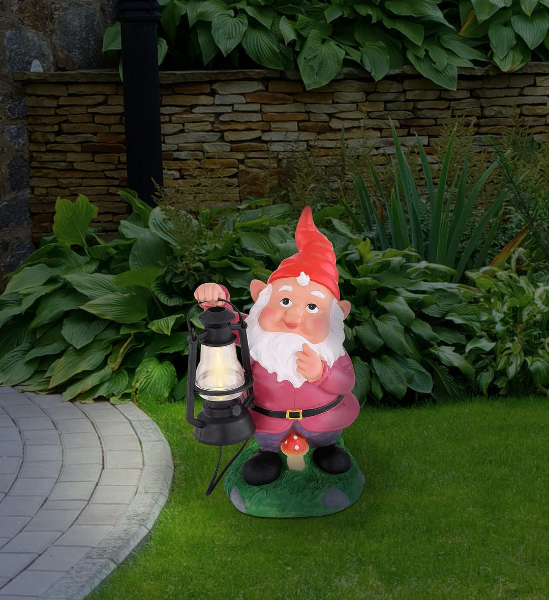 bmf-versand® LED Solar Gartenzwerg lustig - Gartenfigur mit Licht wetterfest - Solarlaterne Zwerg -
