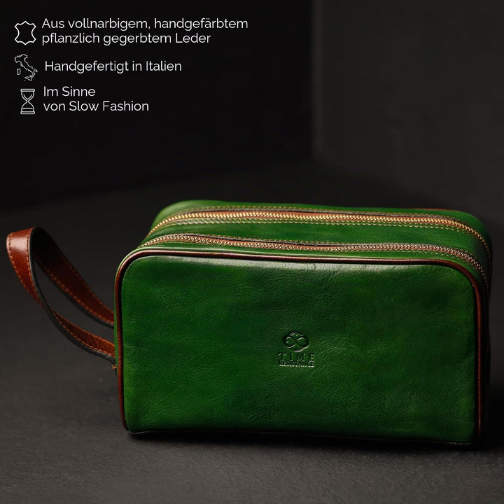 Kulturbeutel Leder Herren - Kosmetikbeutel - Waschtasche für Männer - 100% Echtleder - Hochwertige K