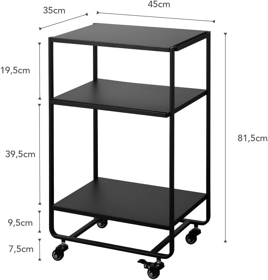 YAMAZAKI Rollwagen Küchenwagen, Stahl, synthetischer Gummi, Schwarz, One Size