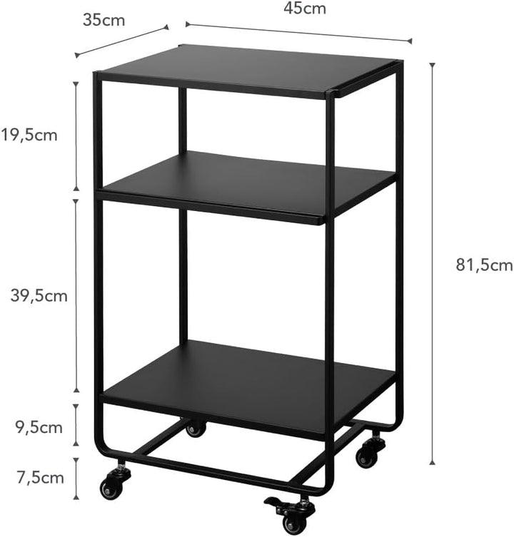 YAMAZAKI Rollwagen Küchenwagen, Stahl, synthetischer Gummi, Schwarz, One Size