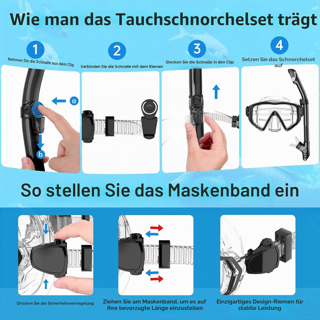 JEMULICE Schnorchelset Erwachsene, Schnorcheln Set mit Taucherbrille und Dry Schnorchel für Herren u