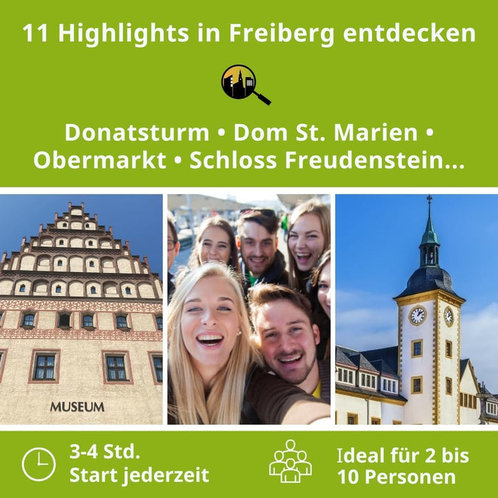 Schnitzeljagd Freiberg - Stadtspiel Freiberg für Touristen, Familien oder Teamevents. Entdecke Freib