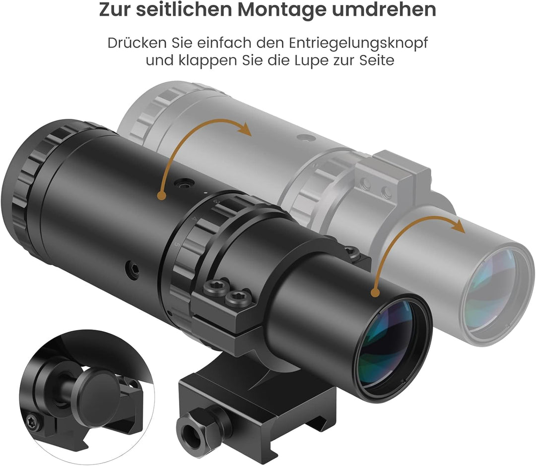 Feyachi M37 1.5X - 5X Rotpunkt-Vergrösserer mit Flip-to-Side-Montage und Fokuseinstellung, optischer
