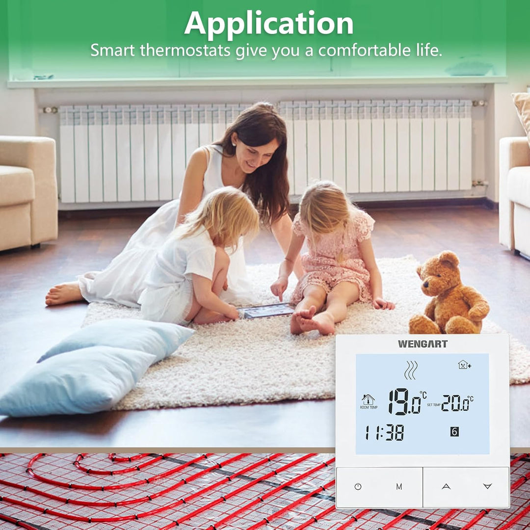 Wengart Thermostat für Fussbodenheizung WG372,AC230V 3A LCD-Anzeige, manueller Programmiermodus opti
