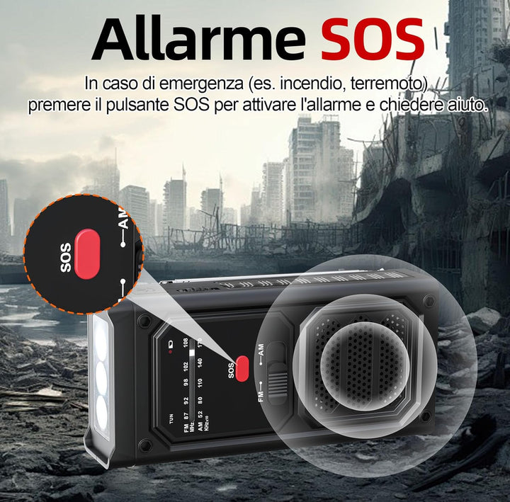 Notfall-Solarradio, Tragbare Kurbelradio mit SOS-Alarm, LED-Taschenlampe, AM/FM Notfallradio mit 200