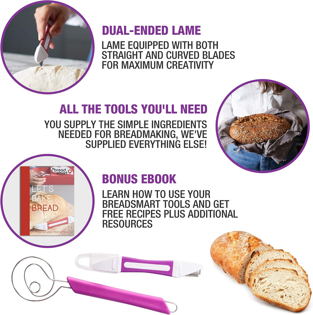 Breadsmart Artisan Bread Making Kit - 5 PC-Backzubehör-Satz - Lame, Schaber, Schneebesen, Baumwollei