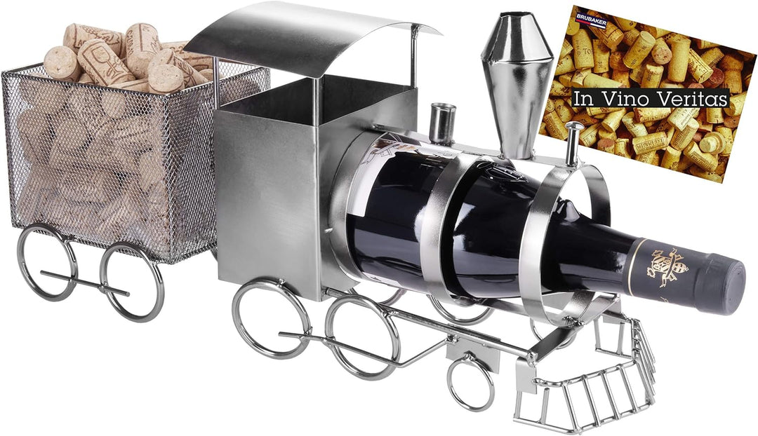 BRUBAKER Weinflaschenhalter Lokomotive - Metall Skulptur Flaschenständer - 42 cm Metallfigur Wein Ge