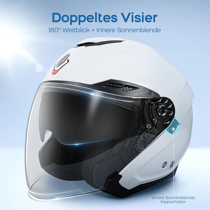 NENKI Jethelme Halbhelme Rollerhelm Sturzhelm Chopper Helm,Motorradhelm ECE 22.06 mit Doppelvisier S