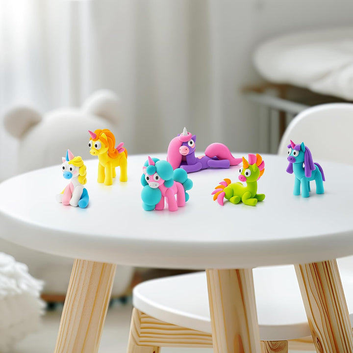 HEY CLAY Die Regenbogen-Einhörner - 15 Dosen lufttrocknende Knete für Kinder ab 3 Jahren - Kreatives