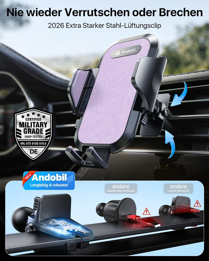 andobil Handyhalterung Auto [2026 Neueste Saugnapf] 3 in 1 Saugnapf & Lüftung Halter Universale KFZ