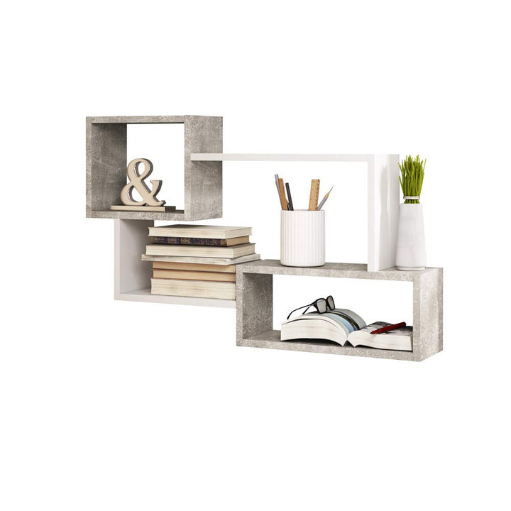 Selsey Kassi - Wandregal/Hängeregal/Bücherregal in Betonoptik/Weiss Matt 54x87cm, 30 x 30 x 50 cm, B