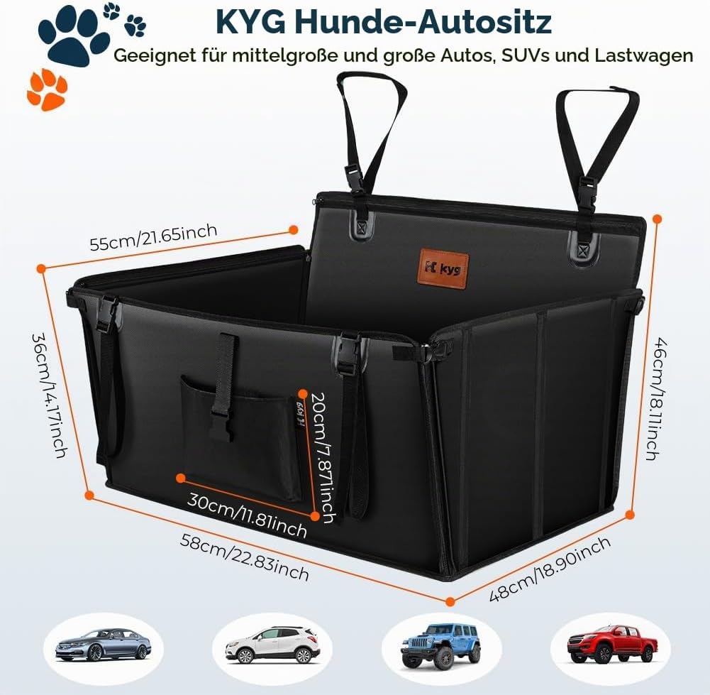KYG Autositz Hunde Extra Stabiler Wasserdichter Rutschfester Haustier autositz Kratzfester mit 4 Bef