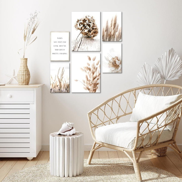 Novart Bilder Set - AUFHÄNGFERTIG - KEIN EXTRA RAHMEN BENÖTIGT - Boho Modern Beige - Wohnzimmer Schl