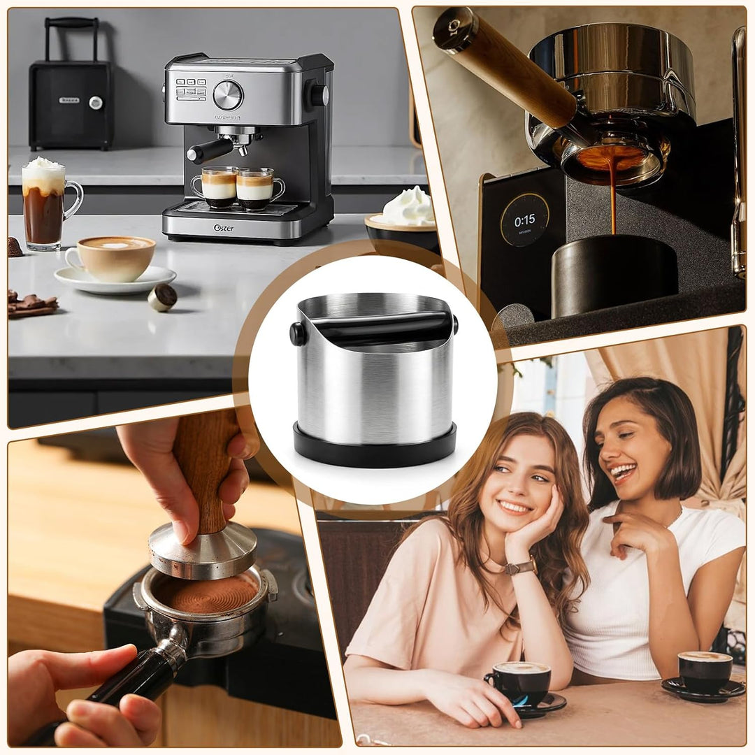 Abklopfbehälter für Siebträger, 700 ml Edelstahl Espresso Kaffee Knock Box, Rutschfester Basis, Abkl