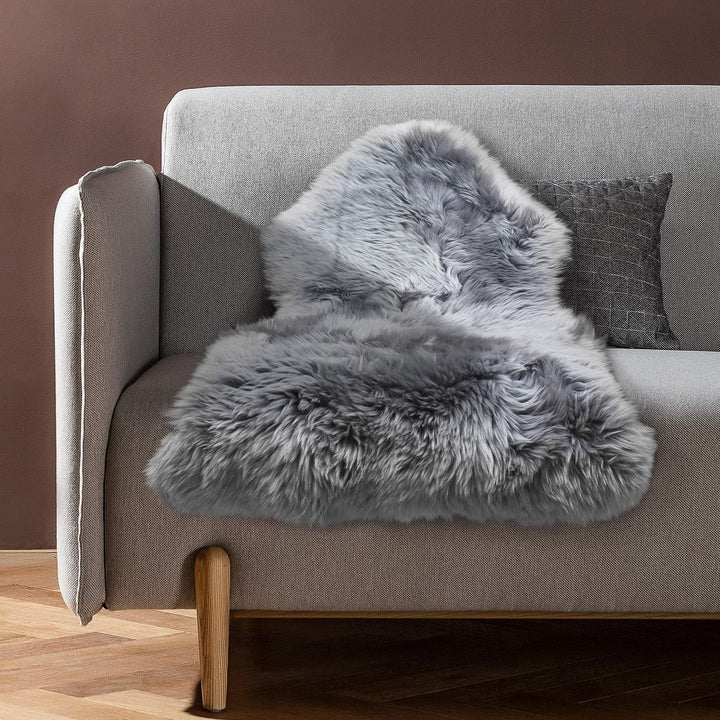 MYLUNE HOME Lammfell Teppich Schaffell echt 90 x 60cm schafsfelle grau weiche und Flauschige Decke S
