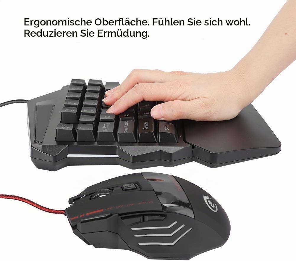 Hintergrundbeleuchtung Einhand Gaming Tastatur und Maus Kombination, 35 Tasten LED Hintergrundbeleuc