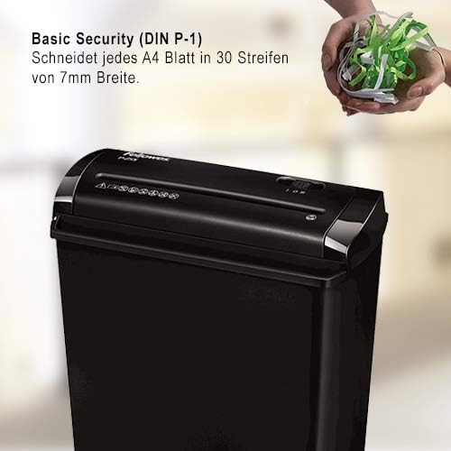 Fellowes Aktenvernichter 5 Blatt Streifenschnitt 7mm, Papierschredder für Zuhause, Powershred P-25S,
