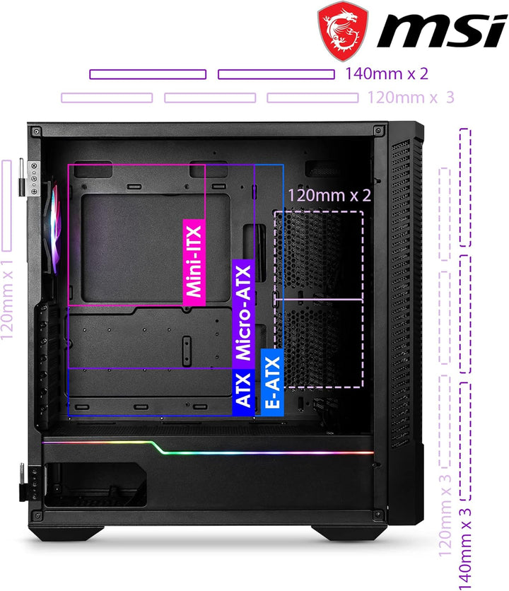 MSI MPG VELOX 100R Mid-Tower PC-Gehäuse, geeignet für E-ATX Mainboards, Front aus gehärtetem Glas, 4