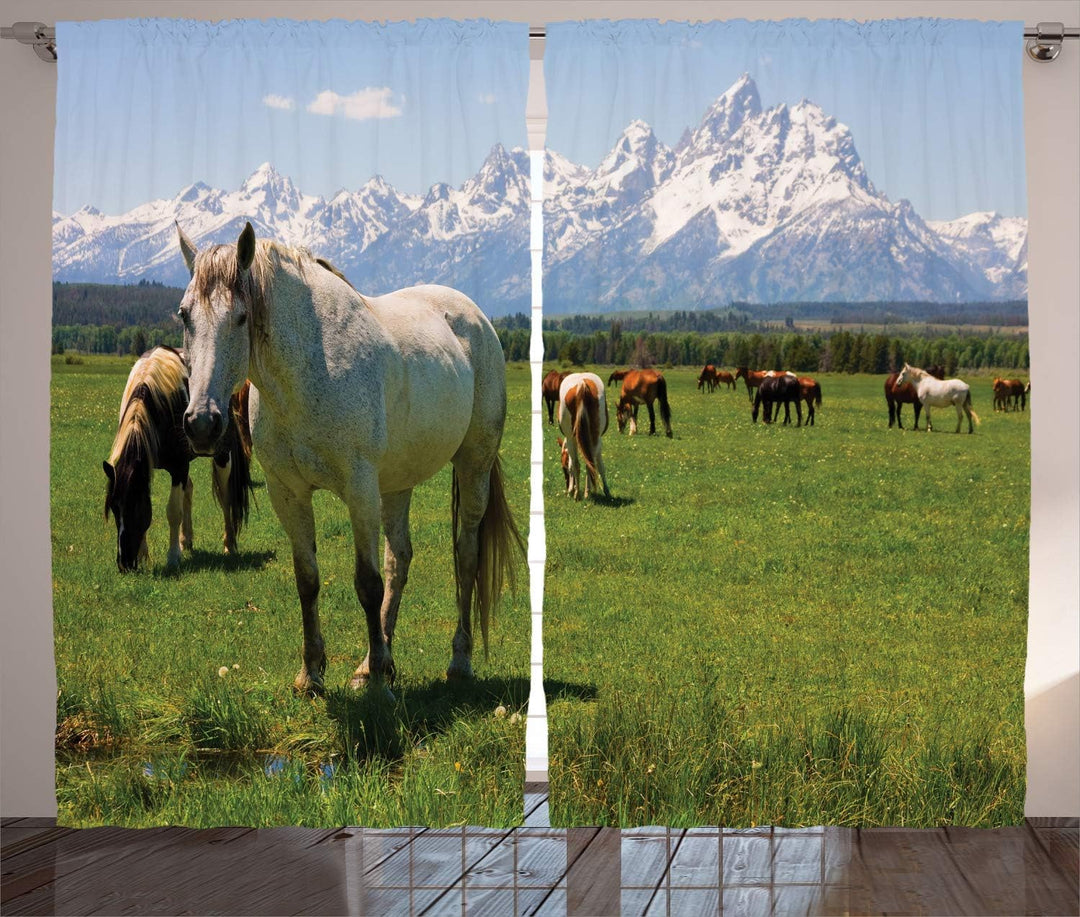 ABAKUHAUS Tier Rustikaler Vorhang, Arabische Pferde, Wohnzimmer Universalband Gardinen mit Schlaufen