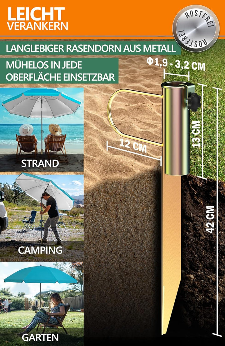 4smile SunnyJoy 3-IN-1 Set mit Sonnenschirm Strand in Türkis - Strandschirm windfest stabil 200 cm m