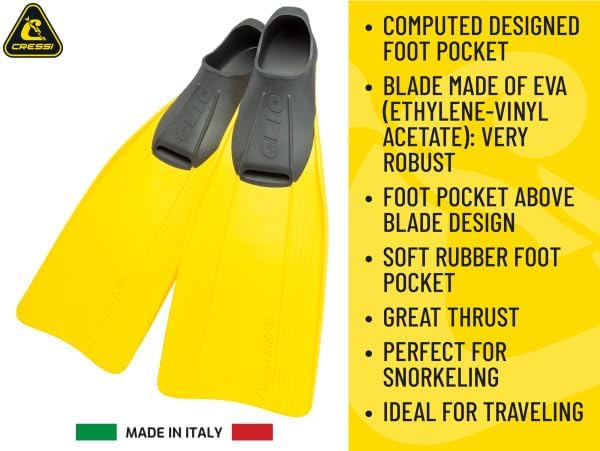 Cressi Clio zum Flossen Schwimmen, Apnoe und Schnorcheln 41/42 Gelb, 41/42 Gelb