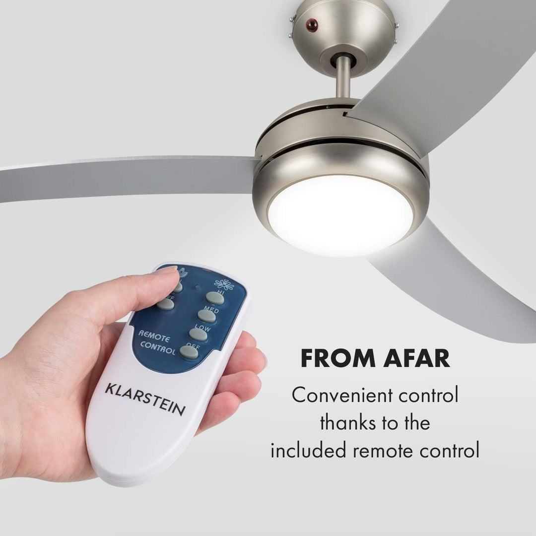 Klarstein El Paso Deckenventilator - 2-in-1: Ventilator & Deckenlampe, Durchmesser: 52" (132 cm), 3