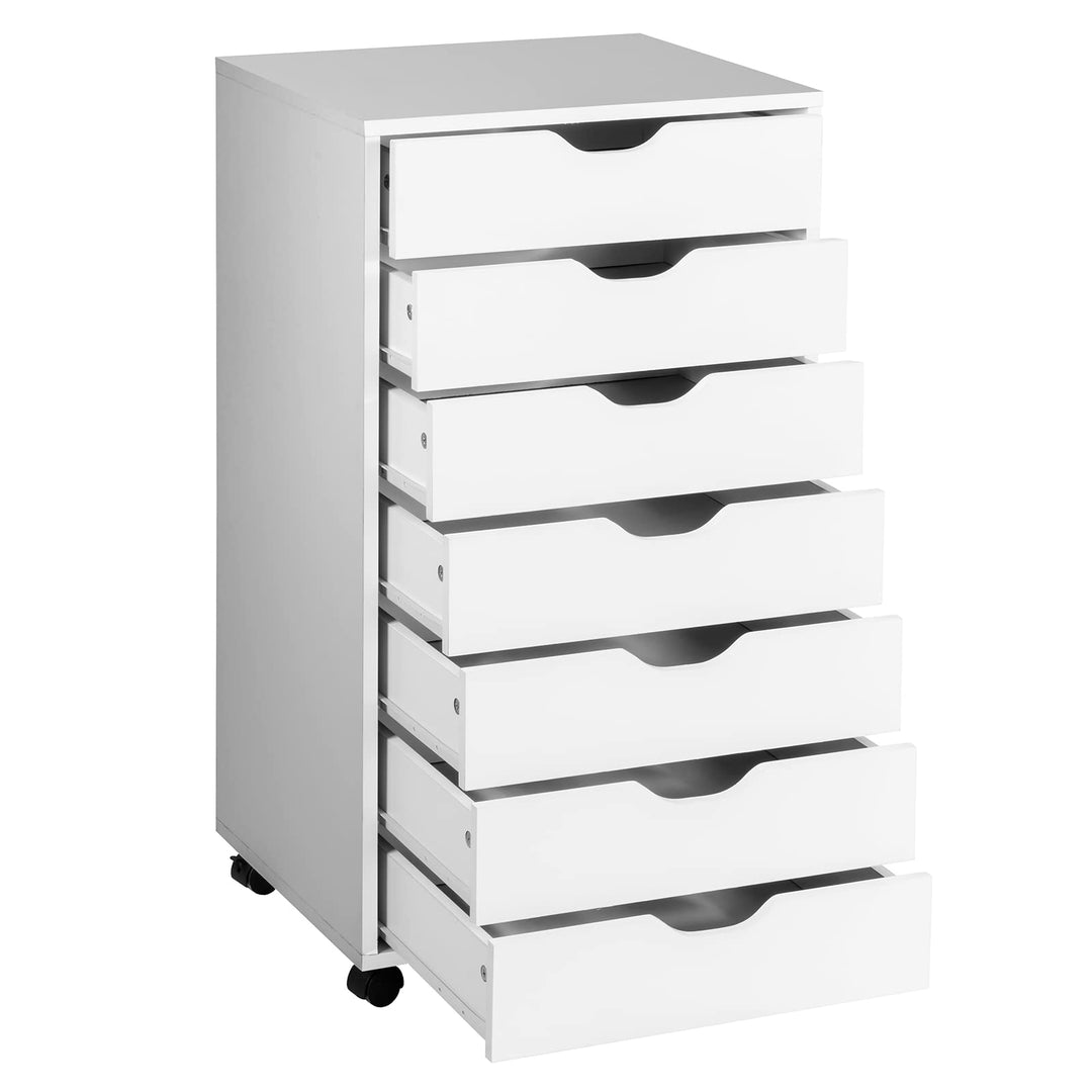 GIANTEX Rollcontainer mit 7 Schubladen, Aktenschrank mit Rollen, Schubladenschrank Holz, Druckertisc