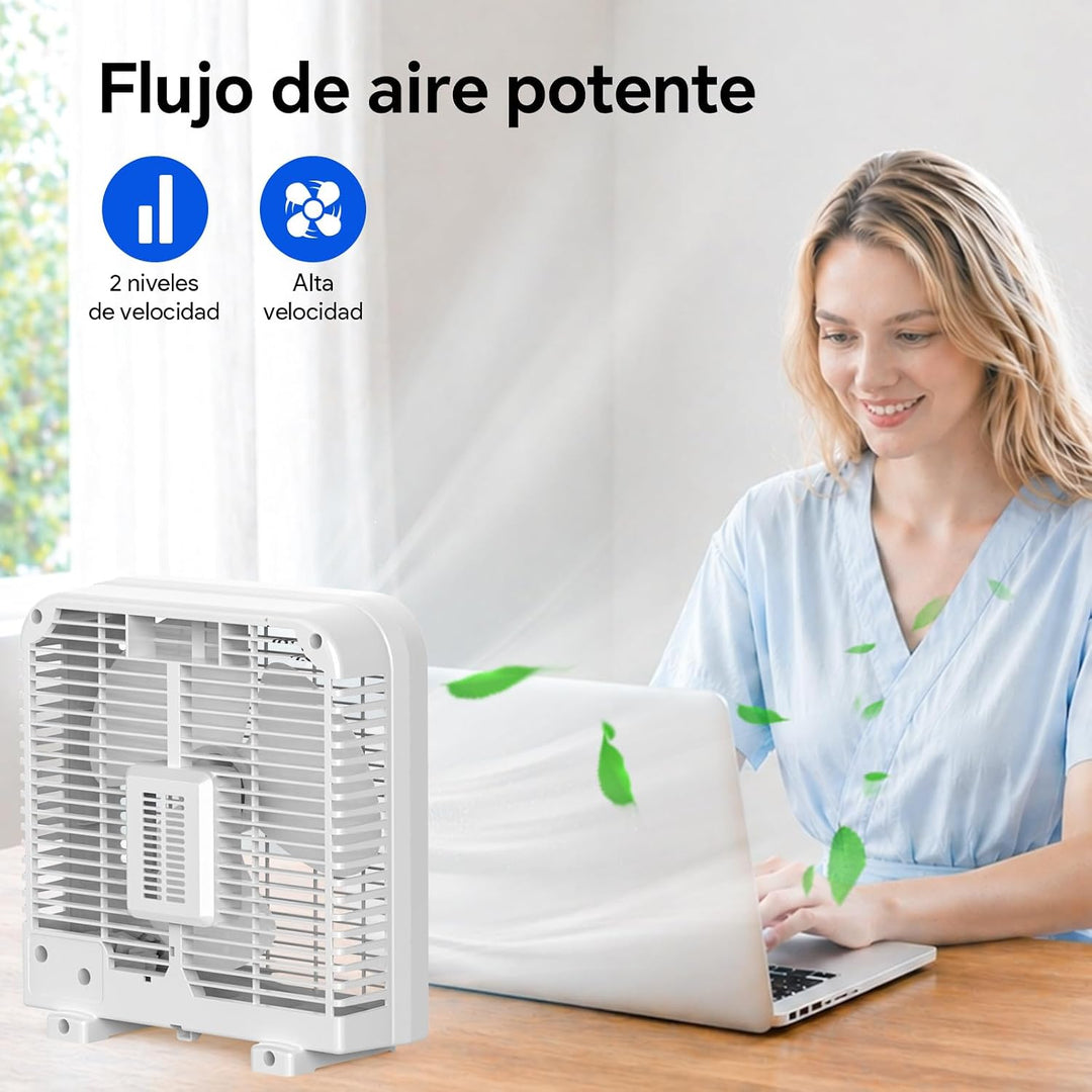 shinic 25 cm Tisch-Boxventilator, 2 Geschwindigkeiten, leiser Tischventilator mit starkem Luftstrom,