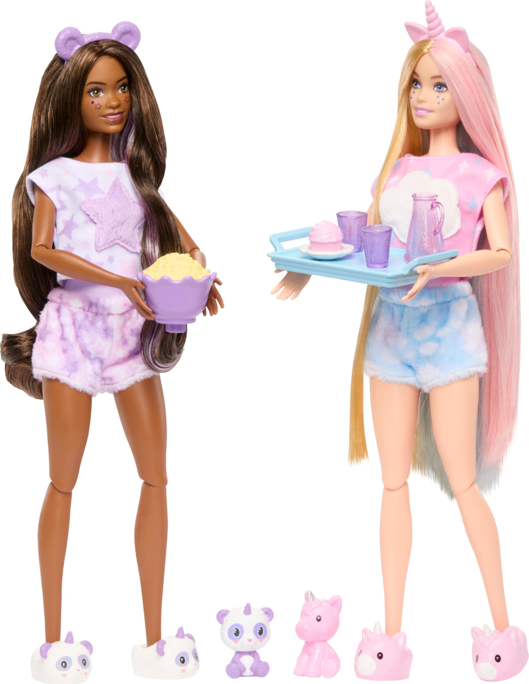 Barbie Cutie Reveal Pyjamaparty Deluxe Set - Über 35 Überraschungen inkl. 2 Puppen, 2 Haustiere, Far