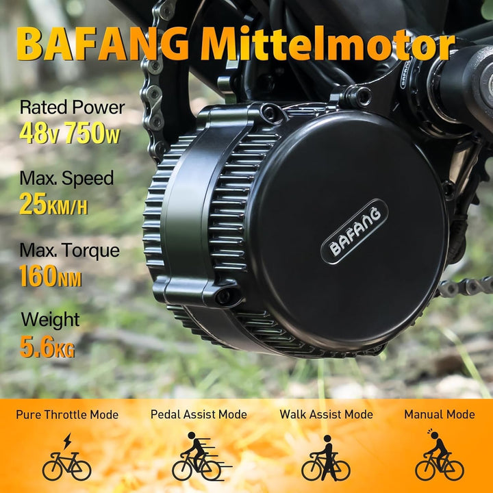 BAFANG Mittelmotor 250W/350W/500W/750W/1000W mit 13/15/20/22,4 Ah Akku, eBike Umrüstsatz with eBike