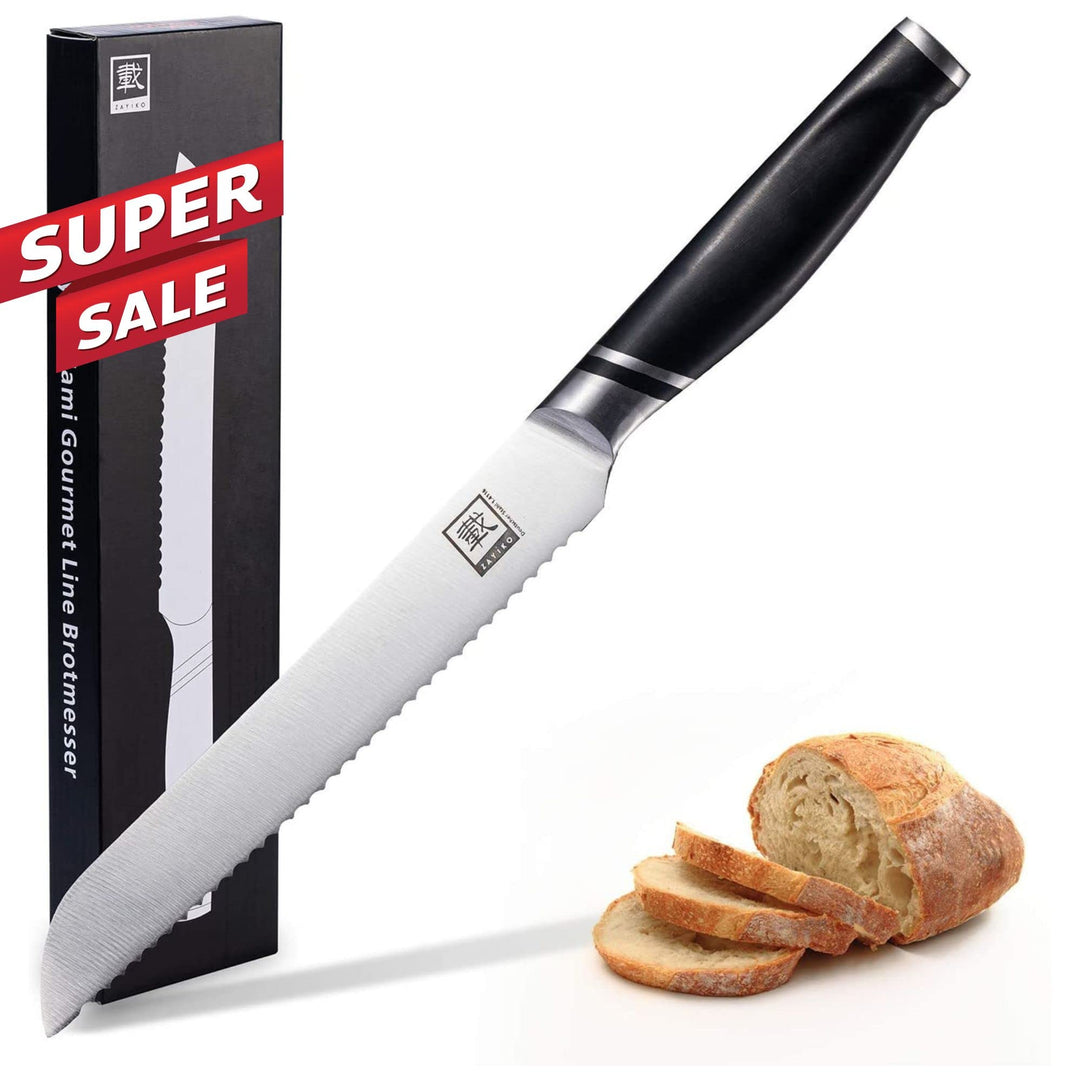 zayiko NAMI Brotmesser mit Wellenschliff 34 cm Länge mit 20,5cm Klinge aus deutschem Edelstahl und e