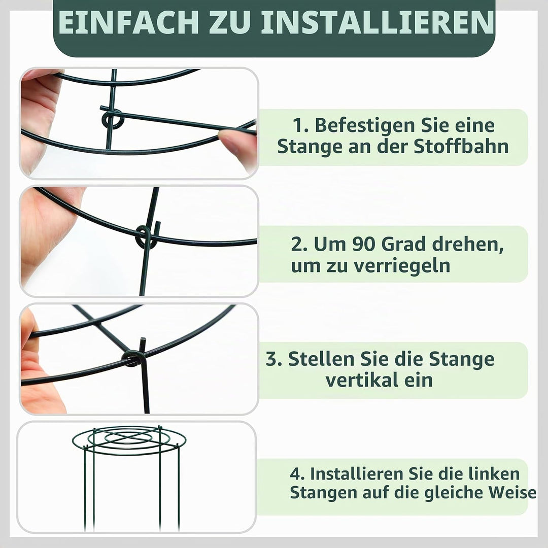 4 Stück Pfingstrosen Halterung/Pflanzringe Rund (30cm Ø x 60cm H) – Stabile Grüne Metall-Staudenhalt