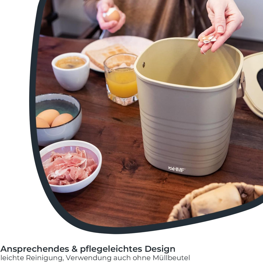 HMF Nachhaltiger Biomülleimer Küche, Geruchsdichter Komposteimer mit Deckel | 3 Liter | Beige Beige