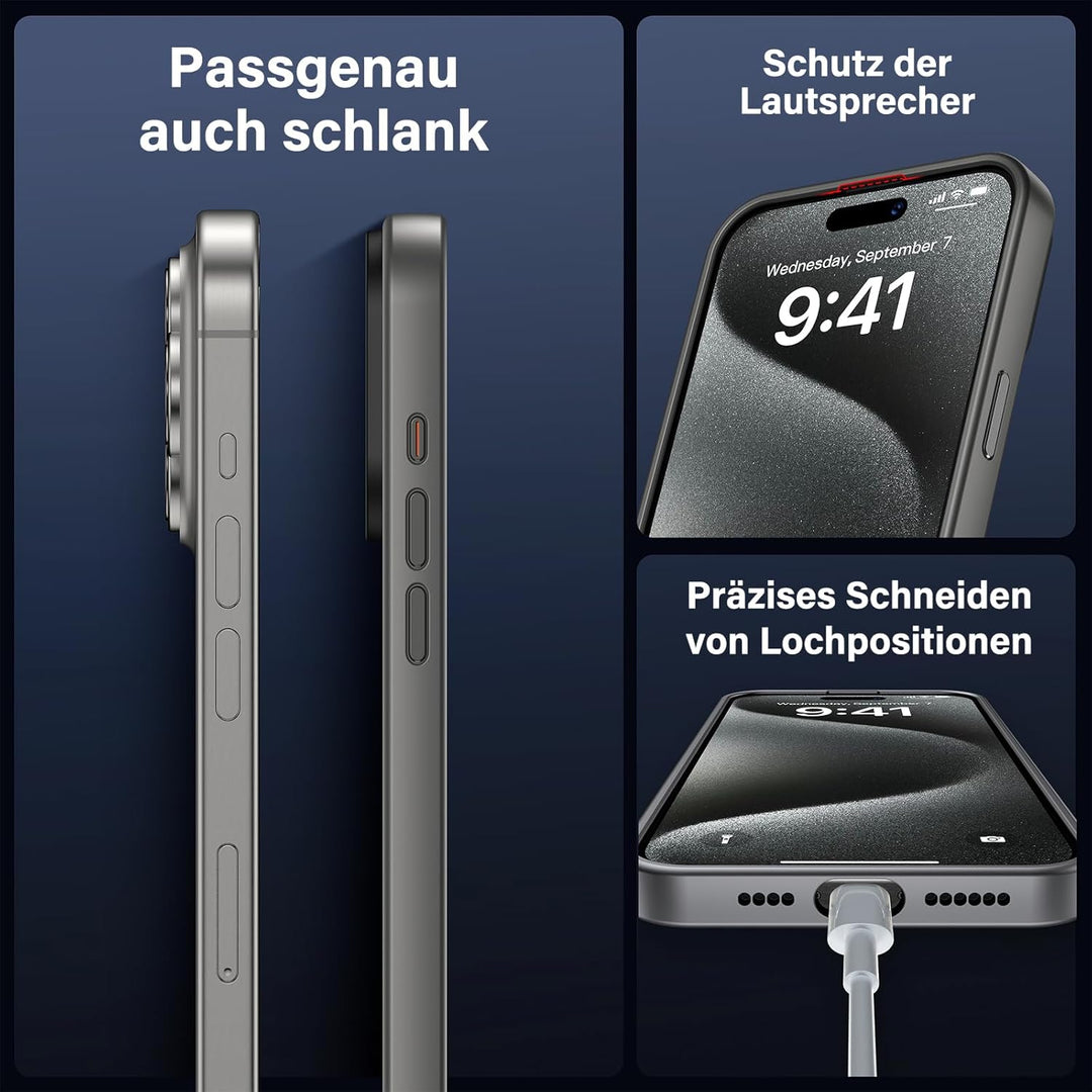 UniqueMe für iPhone 15 Pro Hülle, 5-in-1-Set Handyhülle für iPhone 15 Pro Case Rundumschutz Schutzhü