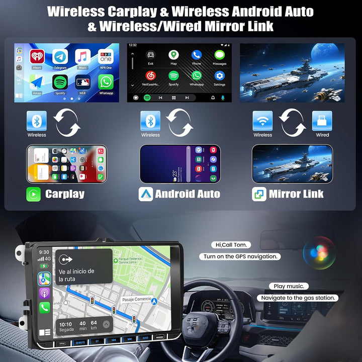 CAMECHO 4+128G Android 15 Autoradio 9 Zoll für VW Golf 5 6 Polo Passat Seat Touran Skoda Tiguan mit