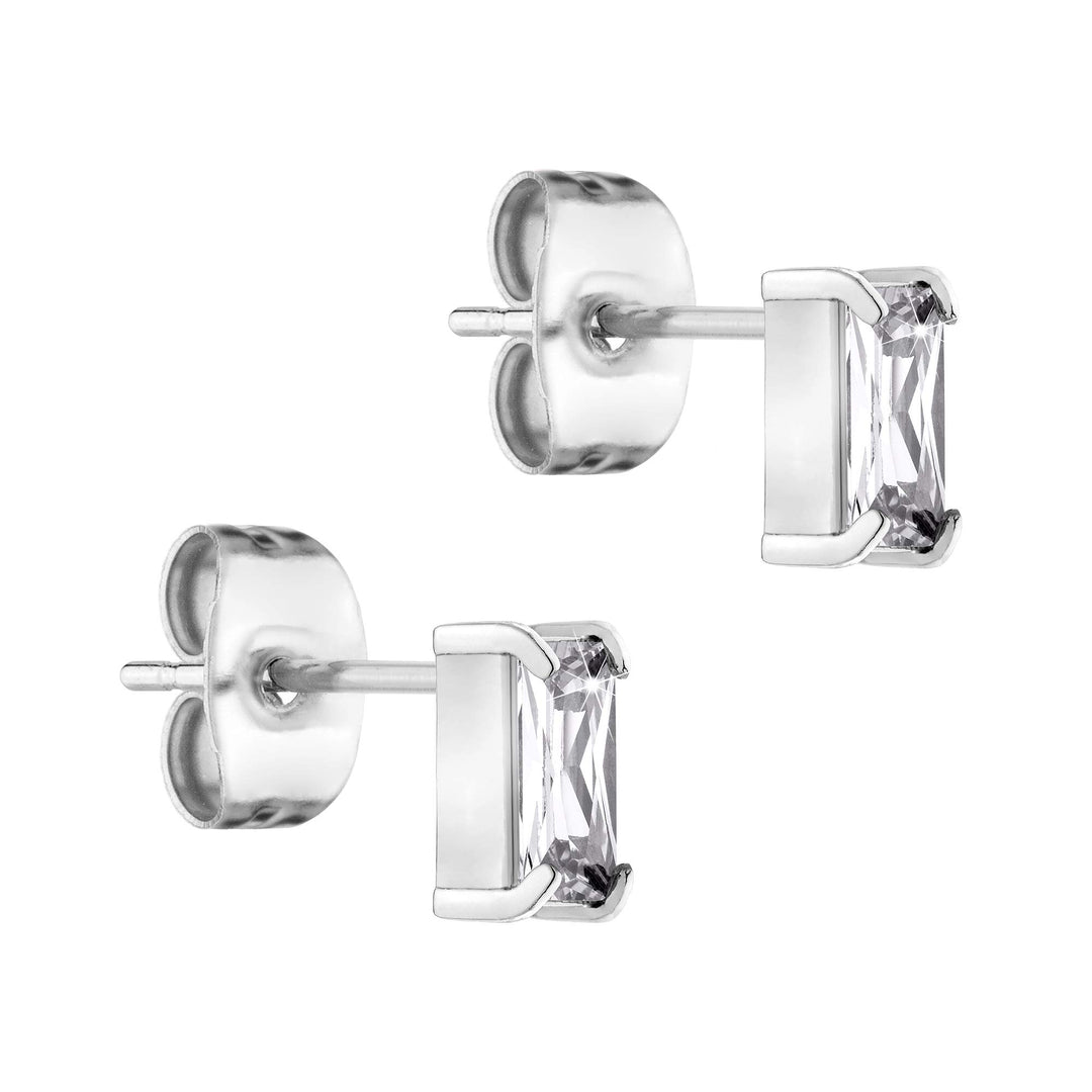 Tamaris Ohrstecker für Damen, Damen Ohrschmuck wasserfest aus Edelstahl Baguette Stones steel, Bague