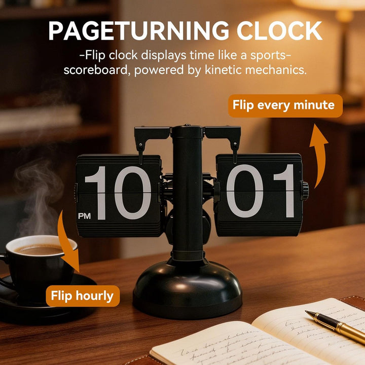 HERCHR Retro-Flip-Uhr, Vintage-Design, Flip-Schreibtischuhr, Tischuhr, Batteriebetriebene Digitale F