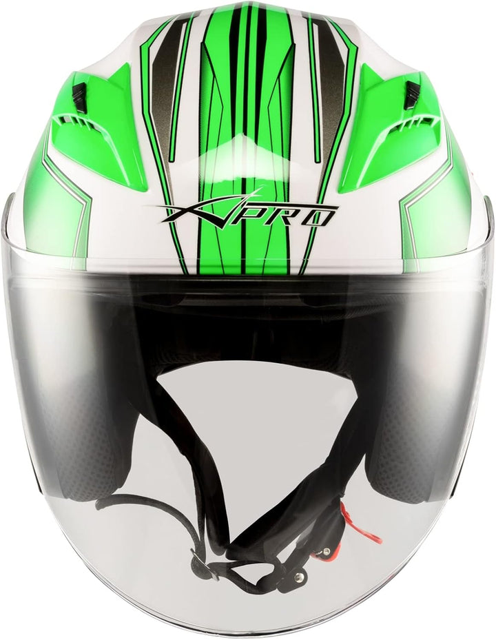 Motorradhelm Doppeltvisier City Jet Zertifikat ECE 22-06 Scooter 53-54 cm ( XS) Weiss Grün, 53-54 cm