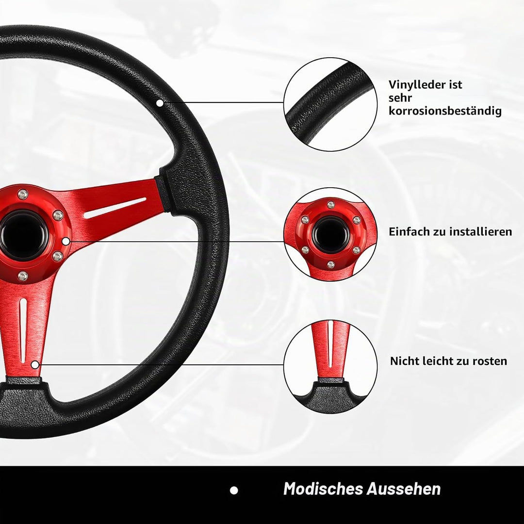 Acclcors Universal Rennlenkrad, Drifting-Lenkrad,Gaming Lenkrad 13.6" 6 Schrauben Grip Vinyl Leder m