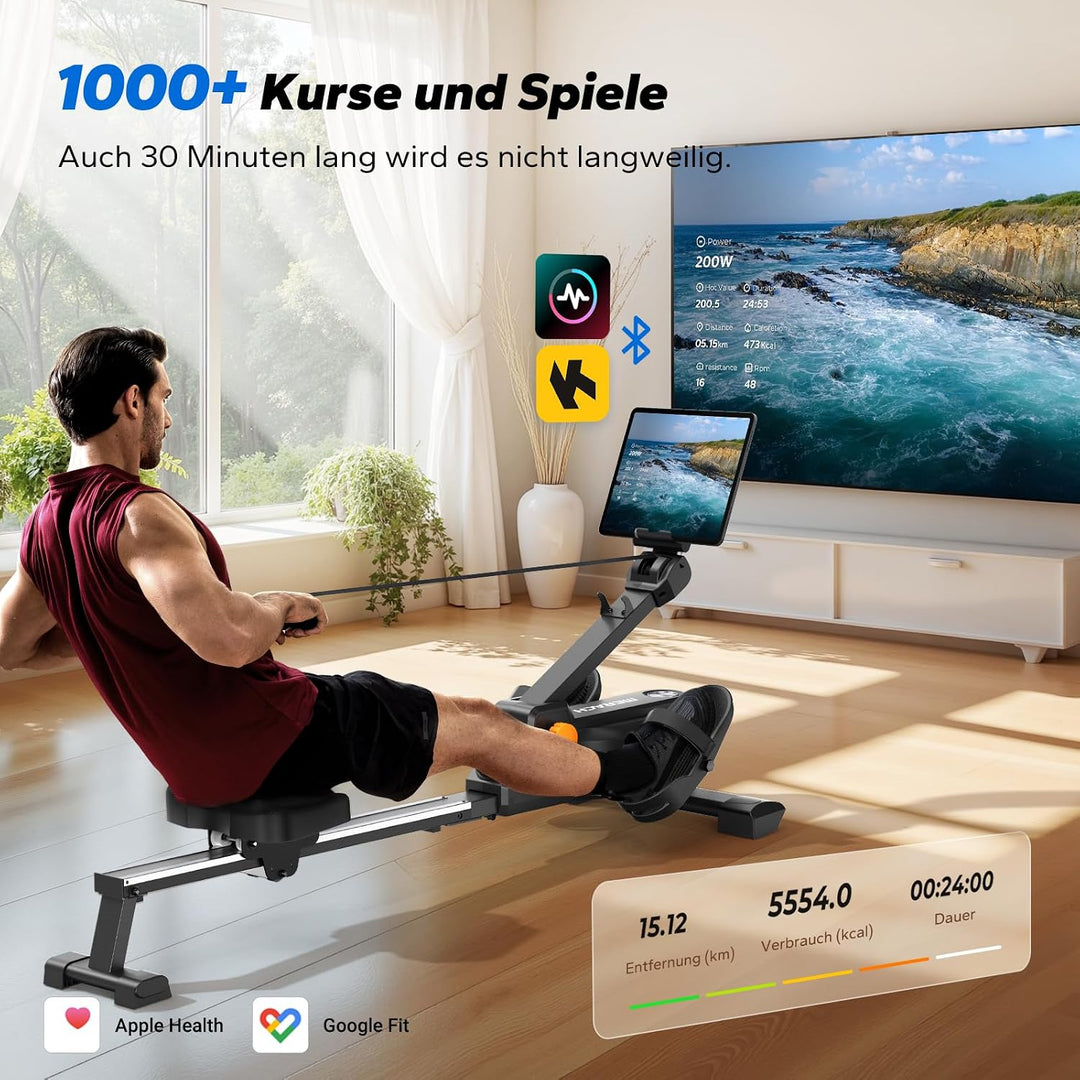 MERACH Rudergerät für zuhause mit Exklusiver Interaktiver APP-Karte und Spielen, Hai-ähnliches Ausse