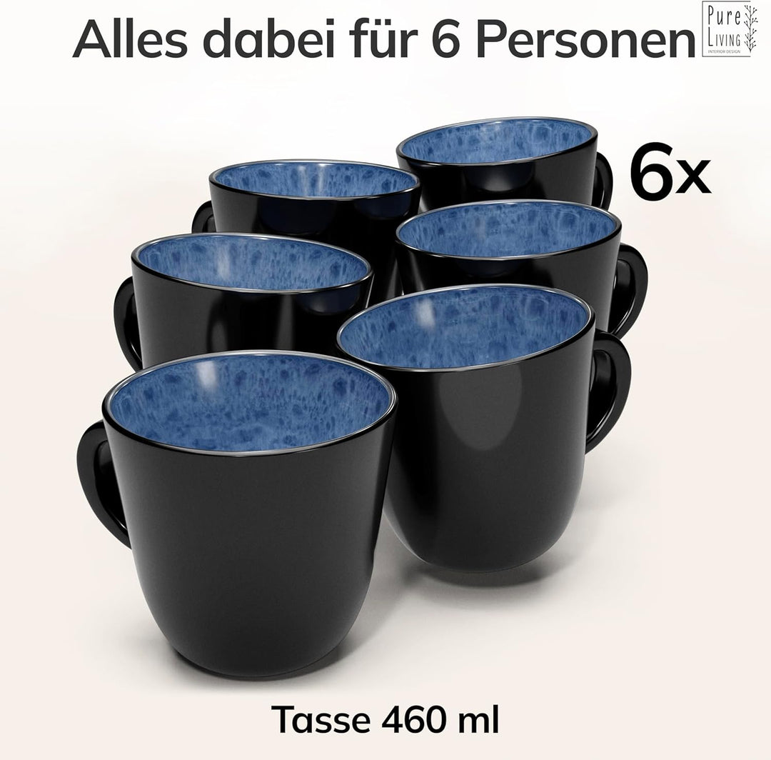 Steingut Kaffeetassen 6 Pers. Ibiza Hochwertiges Mediterranes TEST SEHR GUT Tassen Set, Spülmaschine