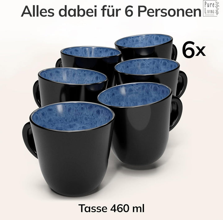 Steingut Kaffeetassen 6 Pers. Ibiza Hochwertiges Mediterranes TEST SEHR GUT Tassen Set, Spülmaschine