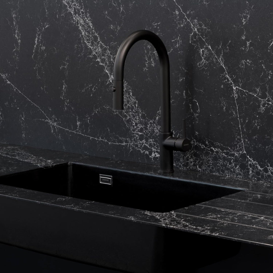 SCHOCK | Einhebelmischer Aquarain mit hohem gebogenen Wasserhahn mit ausziehbarer Handbrause mit Dop