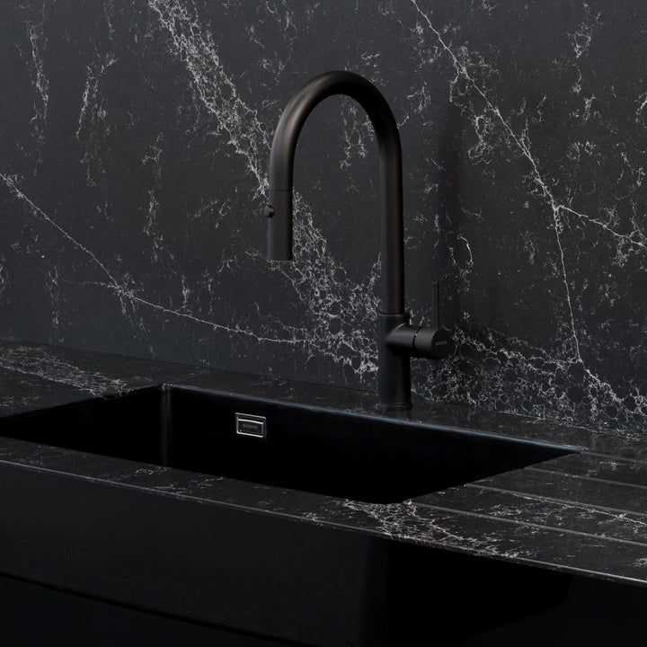 SCHOCK | Einhebelmischer Aquarain mit hohem gebogenen Wasserhahn mit ausziehbarer Handbrause mit Dop