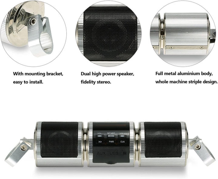 ASHATA Motorrad-Audiosysteme, Motorrad-Bluetooth-Lautsprechersystem, Kabelloses IP54-wasserdichtes D