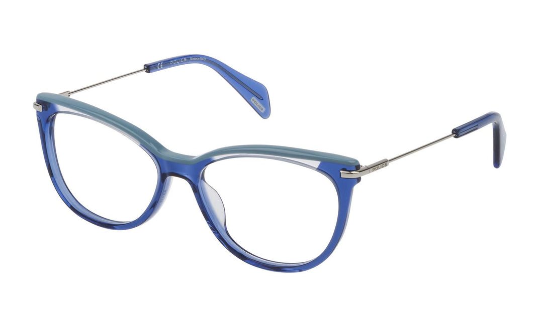 Police Unisex Vpl505e530955 Sunglasses, Shiny Transparent Blue, 53