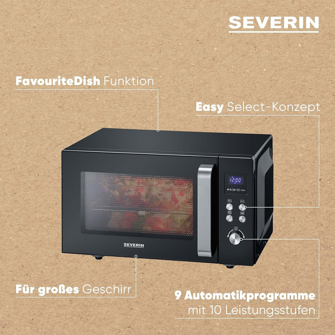 SEVERIN 2-in-1 Mikrowelle mit Glasboden und Grill, Mikrowellengerät zum Auftauen und Erhitzen, Mikro