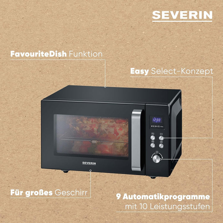 SEVERIN 2-in-1 Mikrowelle mit Glasboden und Grill, Mikrowellengerät zum Auftauen und Erhitzen, Mikro